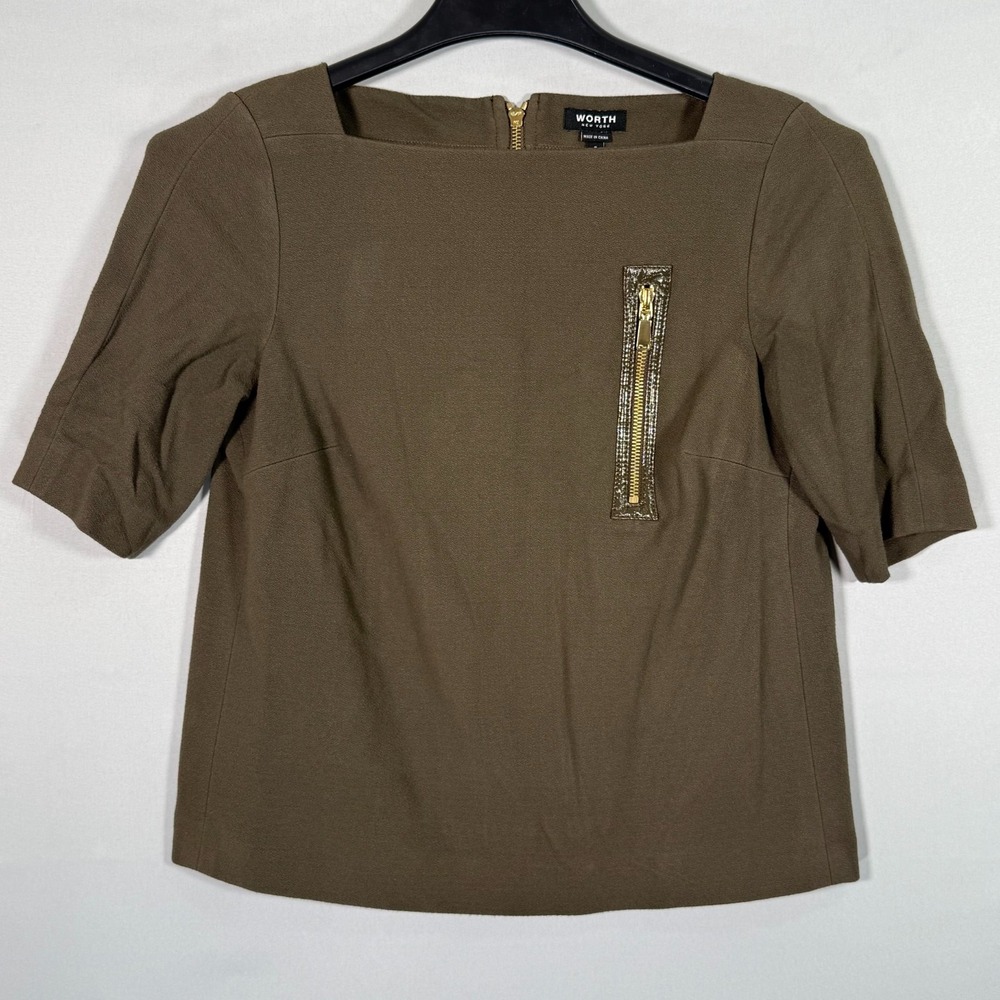 Worth of New York Crepe Blouse Dark Green Full Back Zipper Lined Chest 38" L22"